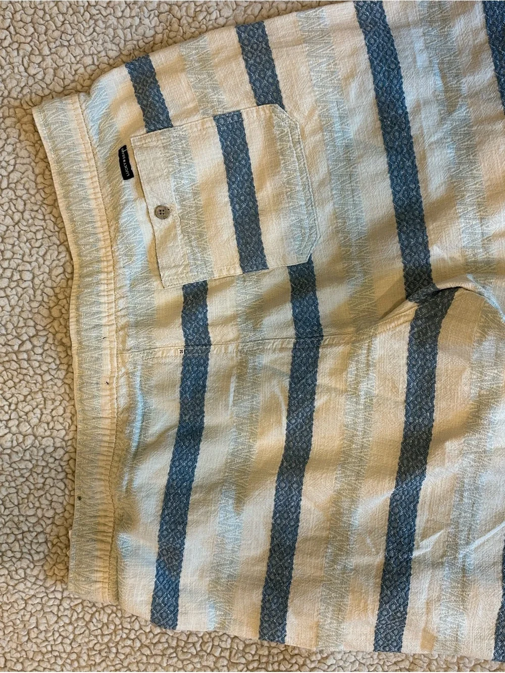 Lucky Brand Cream and Light Blue Striped Drawstring Athletic Shorts